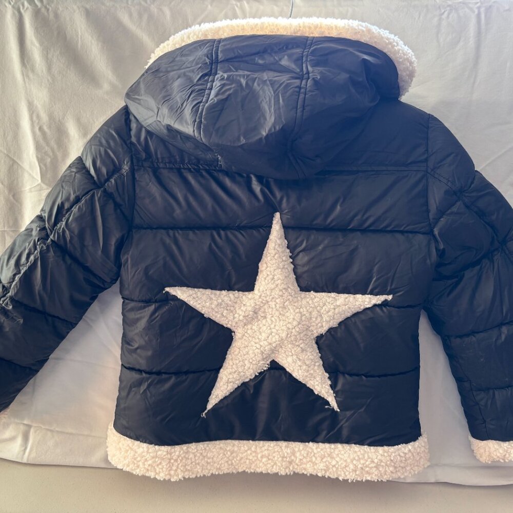 Sam Edelman girls puffer jacket black & white with star on bach Medium 10/12 NWT - Picture 2 of 5